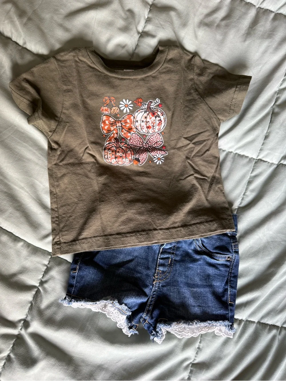 Cat & Jack Brown Pumpkin Graphic Tee with Orange Accents